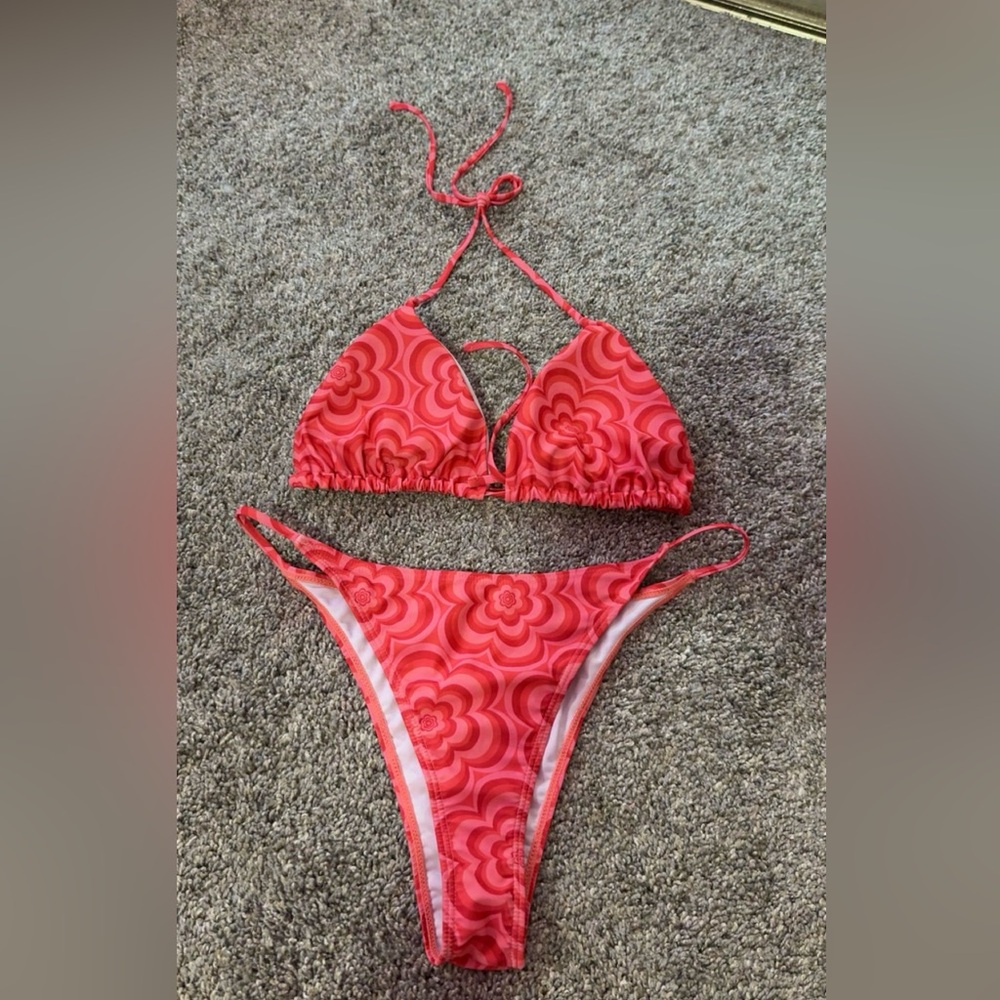 Red Floral Bikini Set